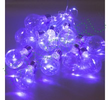 Гирлянда электр SE-BULBS-380P Лампочки, 3м, 80LED, 3*АА, 10 ламп, фиолетовый, шнур-нить 0,5м